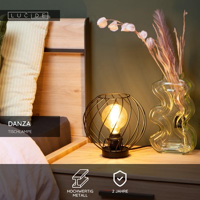 Lucide DANZA - Tischlampe - Ø 25 cm - 1xE27 - Schwarz